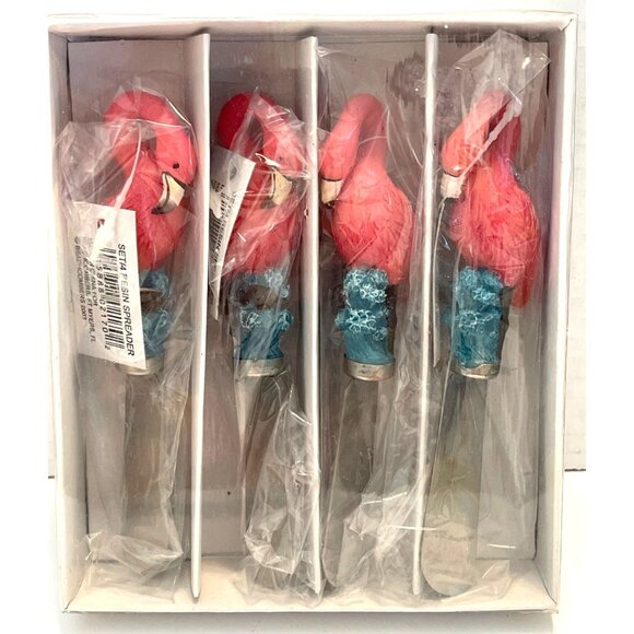 Stainless Steel Cheese Jelly Butter Spreaders Knives Pink Flamingo Set Of 4 NIB - Picture 1 of 5